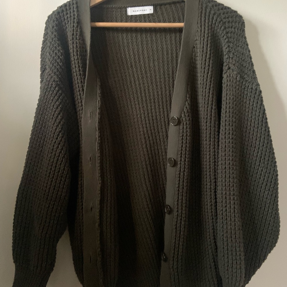Oversized dark green knit cardigan - Medium - Picture 2 of 4